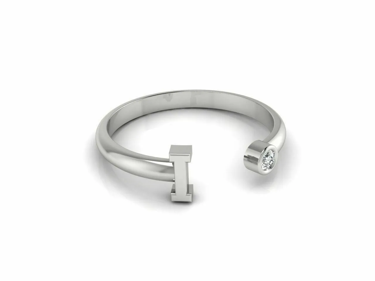 18k Ring Sold White Gold Ladies Jewelry Simple I Letter Design CGR46W