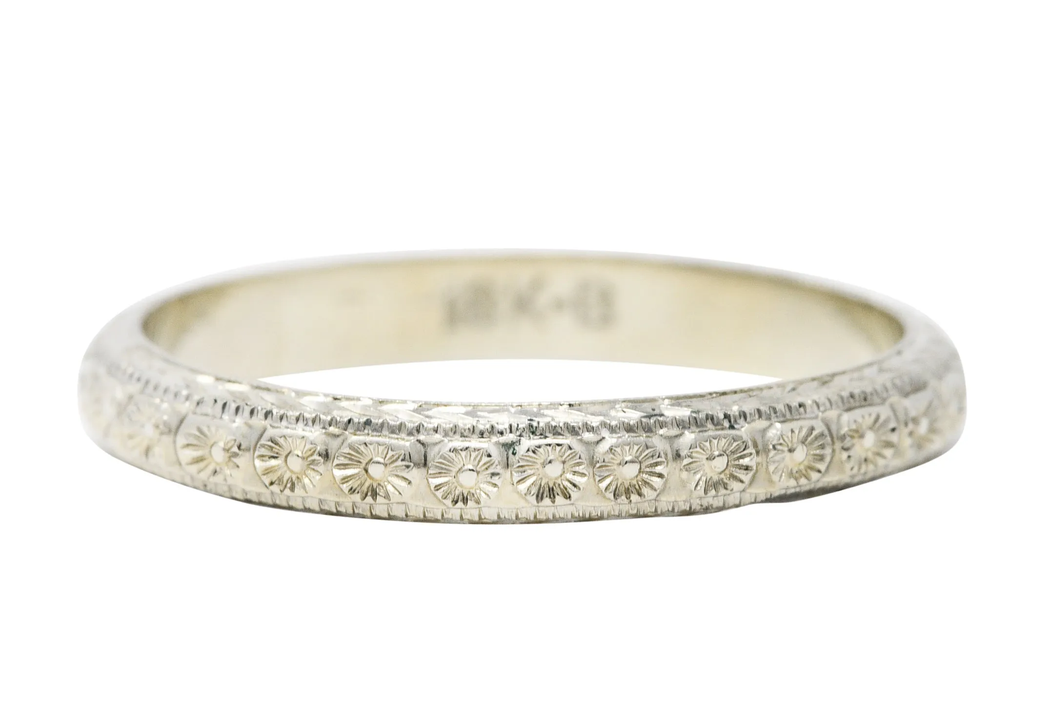 1930's Bernstein Jewelry Co. 18 Karat White Gold Blossom Wedding Band Ring