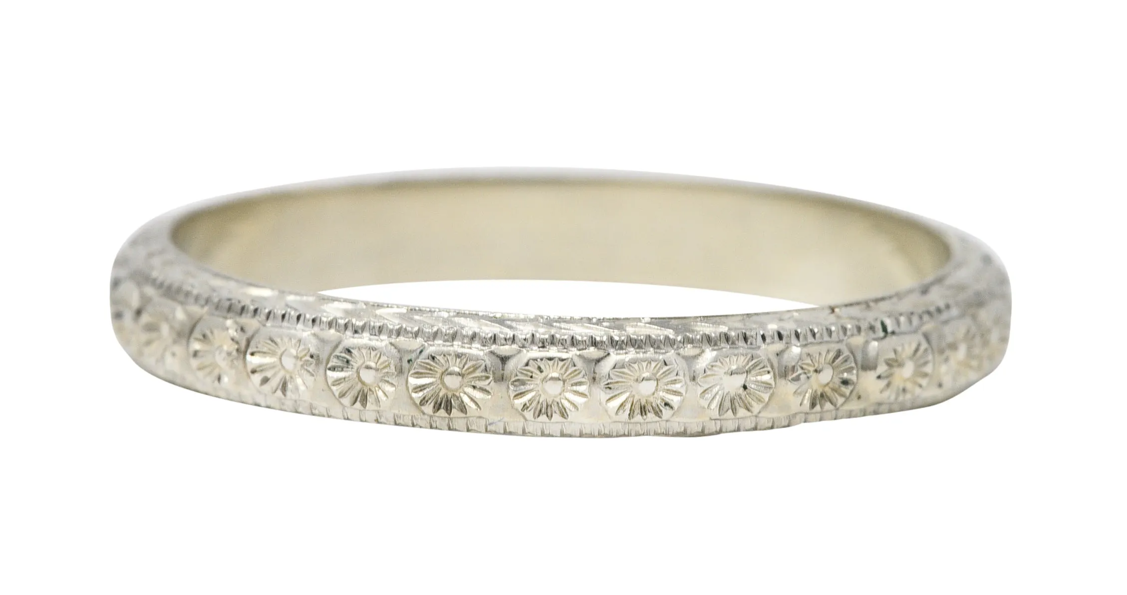 1930's Bernstein Jewelry Co. 18 Karat White Gold Blossom Wedding Band Ring