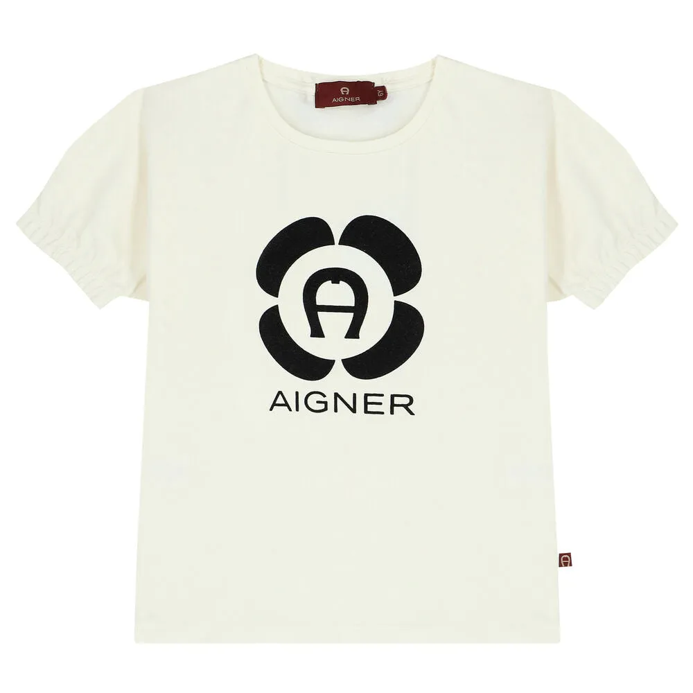 Aigner T-Shirt Flower Logo White