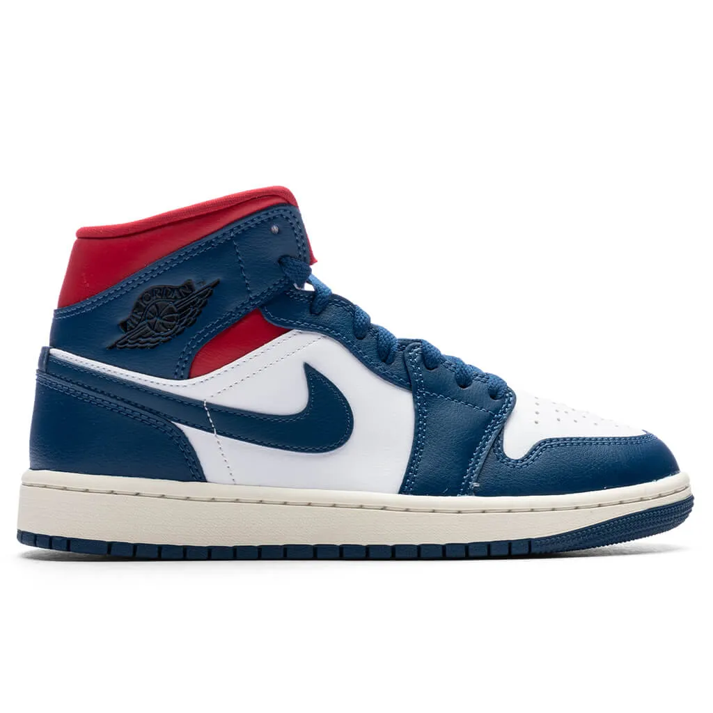 Air Jordan 1 Mid Women's - White/French Blue/Gym Red