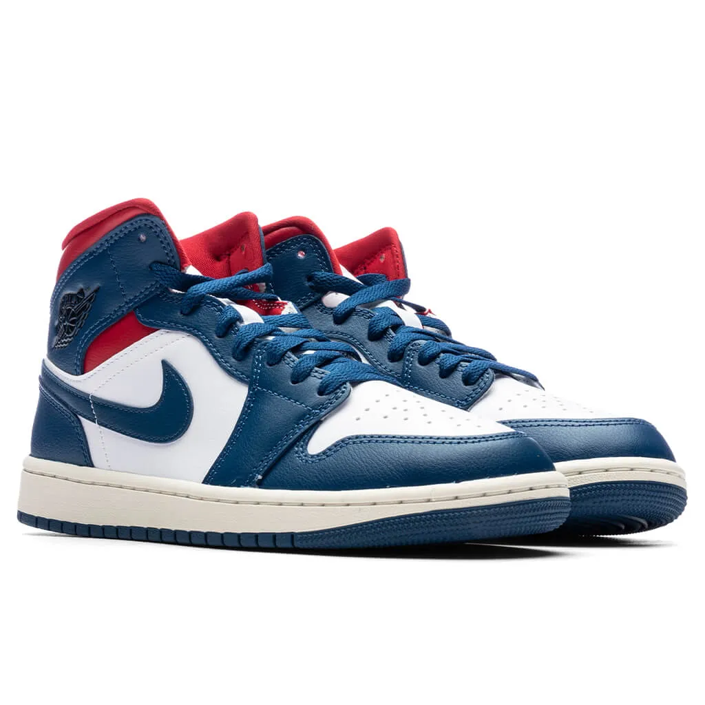 Air Jordan 1 Mid Women's - White/French Blue/Gym Red