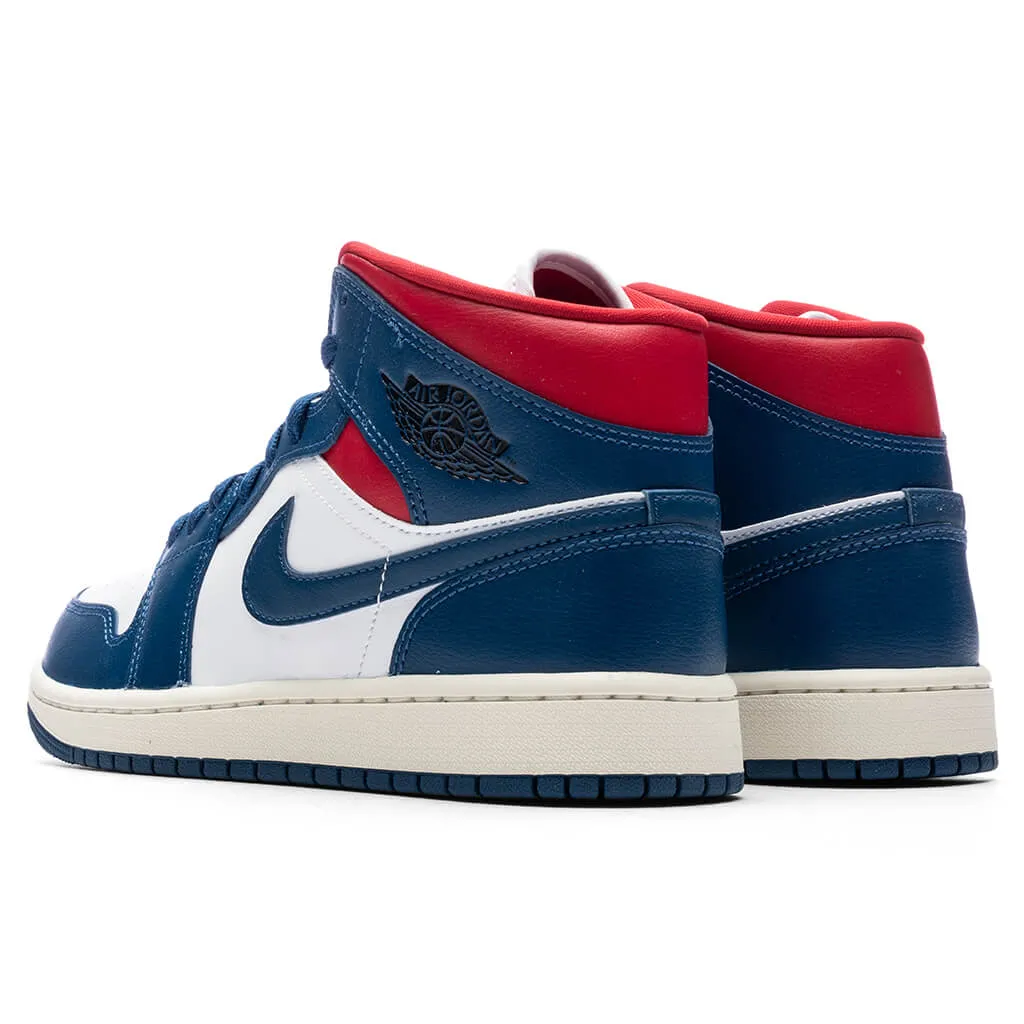 Air Jordan 1 Mid Women's - White/French Blue/Gym Red