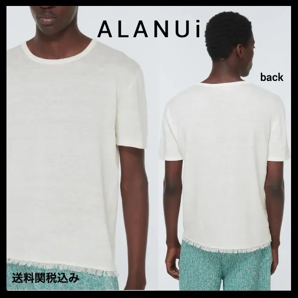 ALANUI  |Crew Neck Linen Street Style Plain Short Sleeves Logo