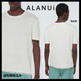 ALANUI  |Crew Neck Linen Street Style Plain Short Sleeves Logo