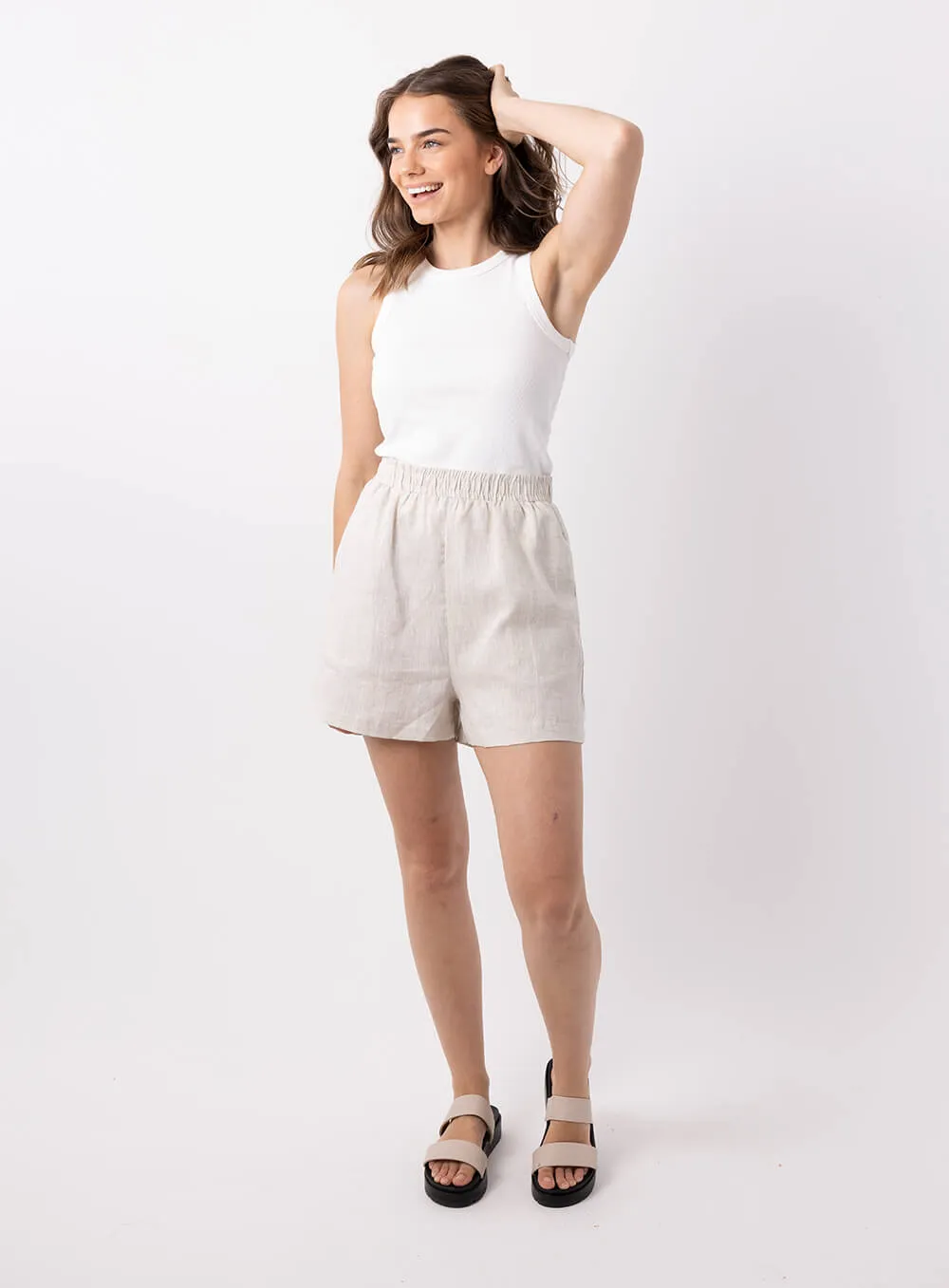 Ali Linen Short-BEIGE