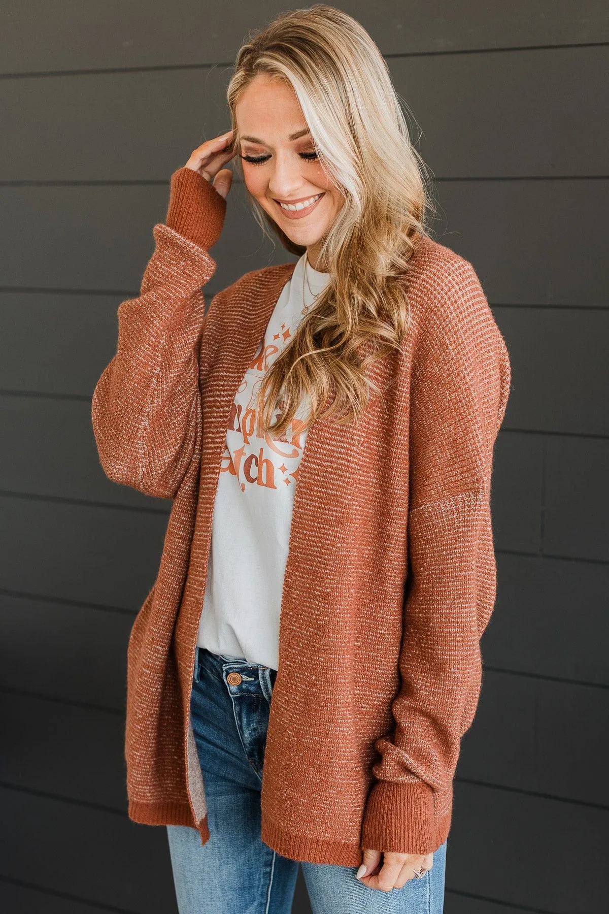 All Mine Waffle Knit Cardigan- Copper