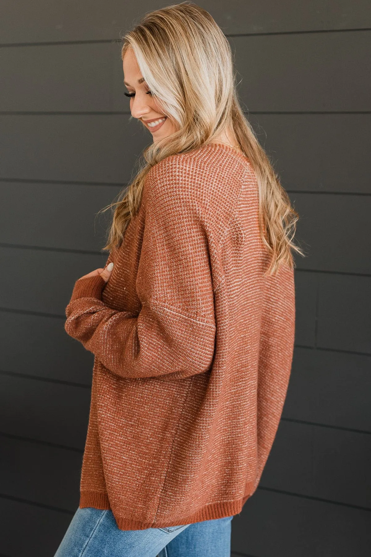 All Mine Waffle Knit Cardigan- Copper