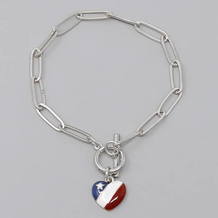 American Flag Heart Charm Bracelet