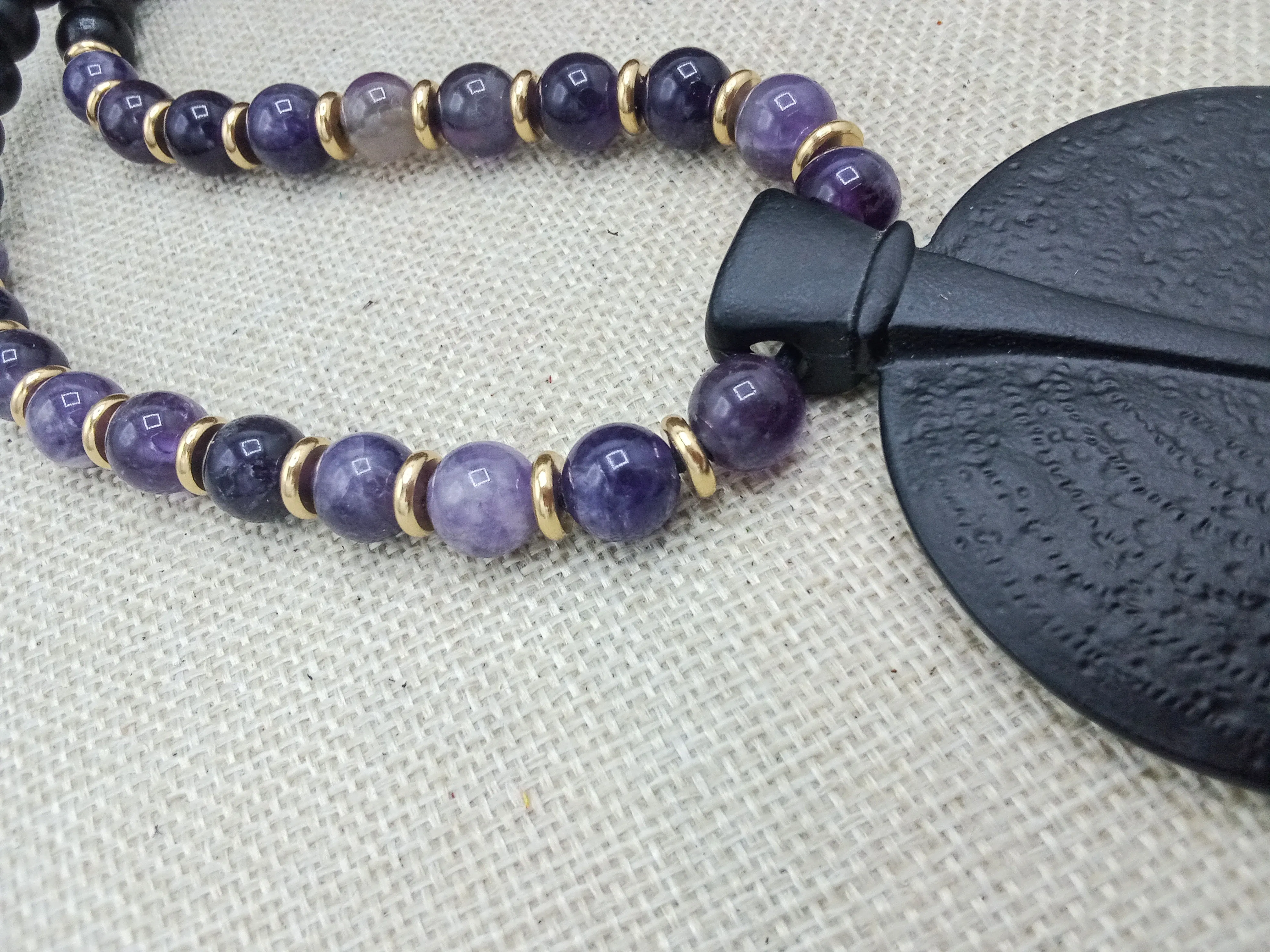 Amethyst Black Necklace Gold Beaded Jewelry Fashion Jewelry Statement Women Gift for Her