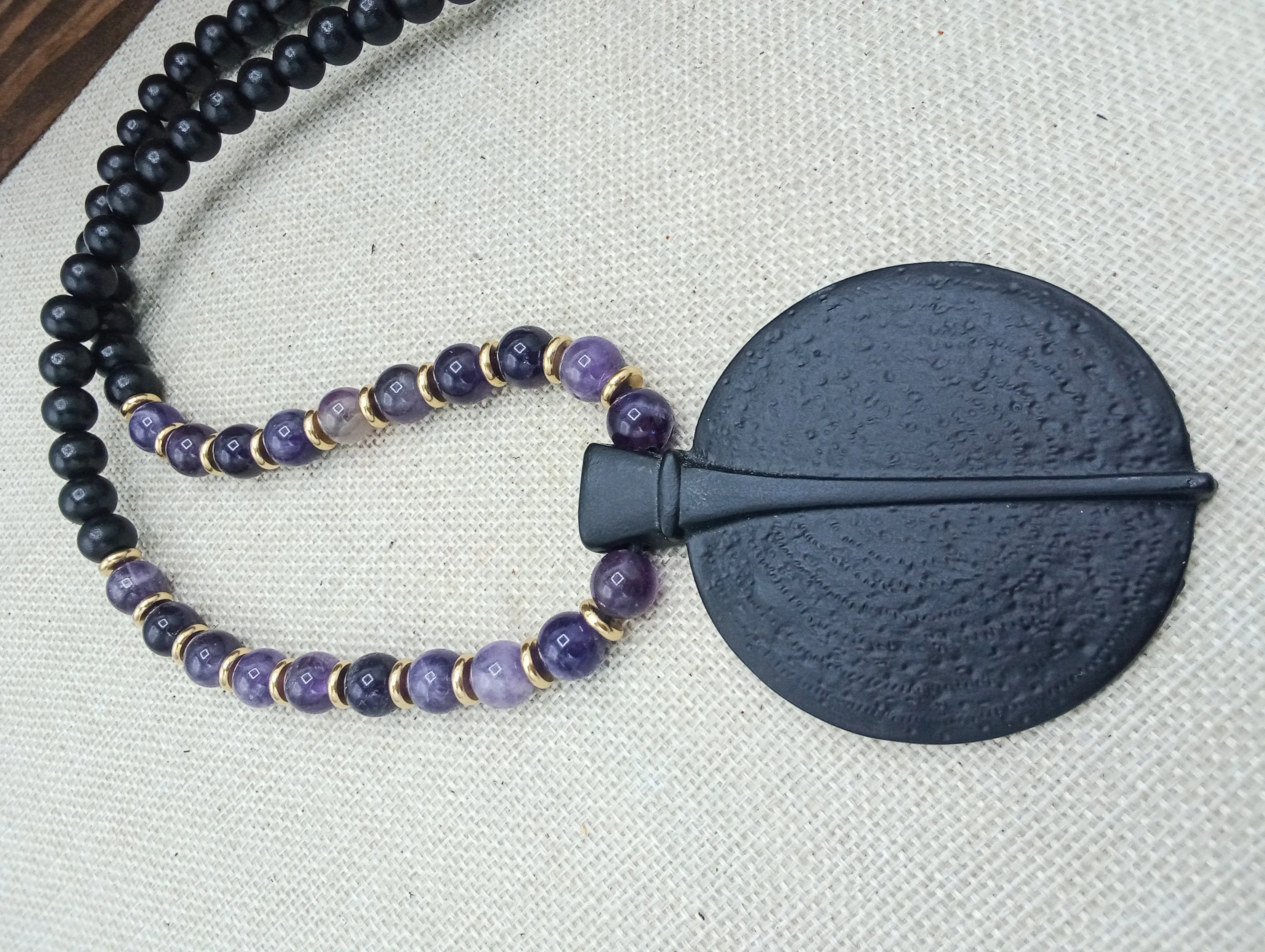 Amethyst Black Necklace Gold Beaded Jewelry Fashion Jewelry Statement Women Gift for Her