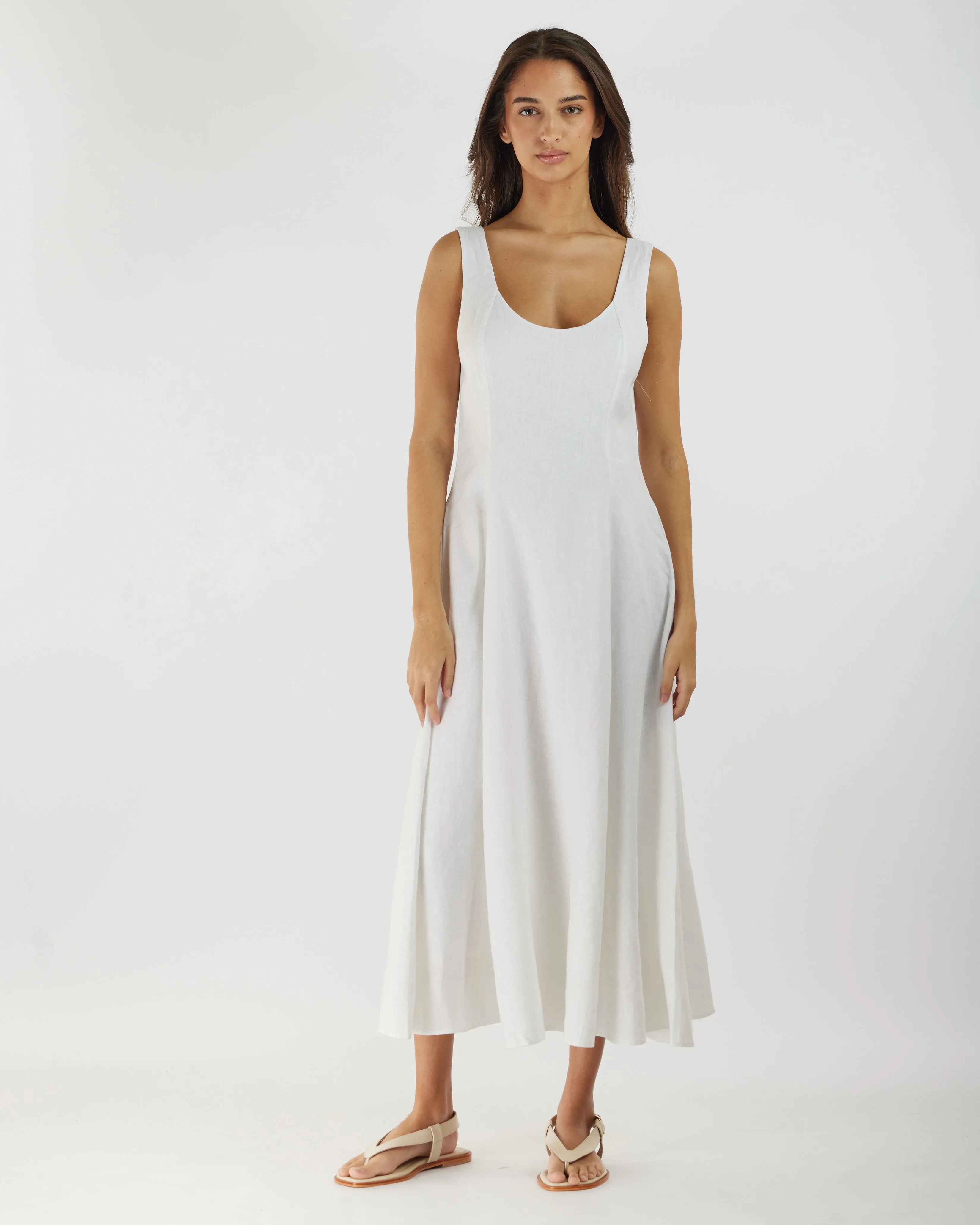 Anna Panelled Linen Midi Dress - White