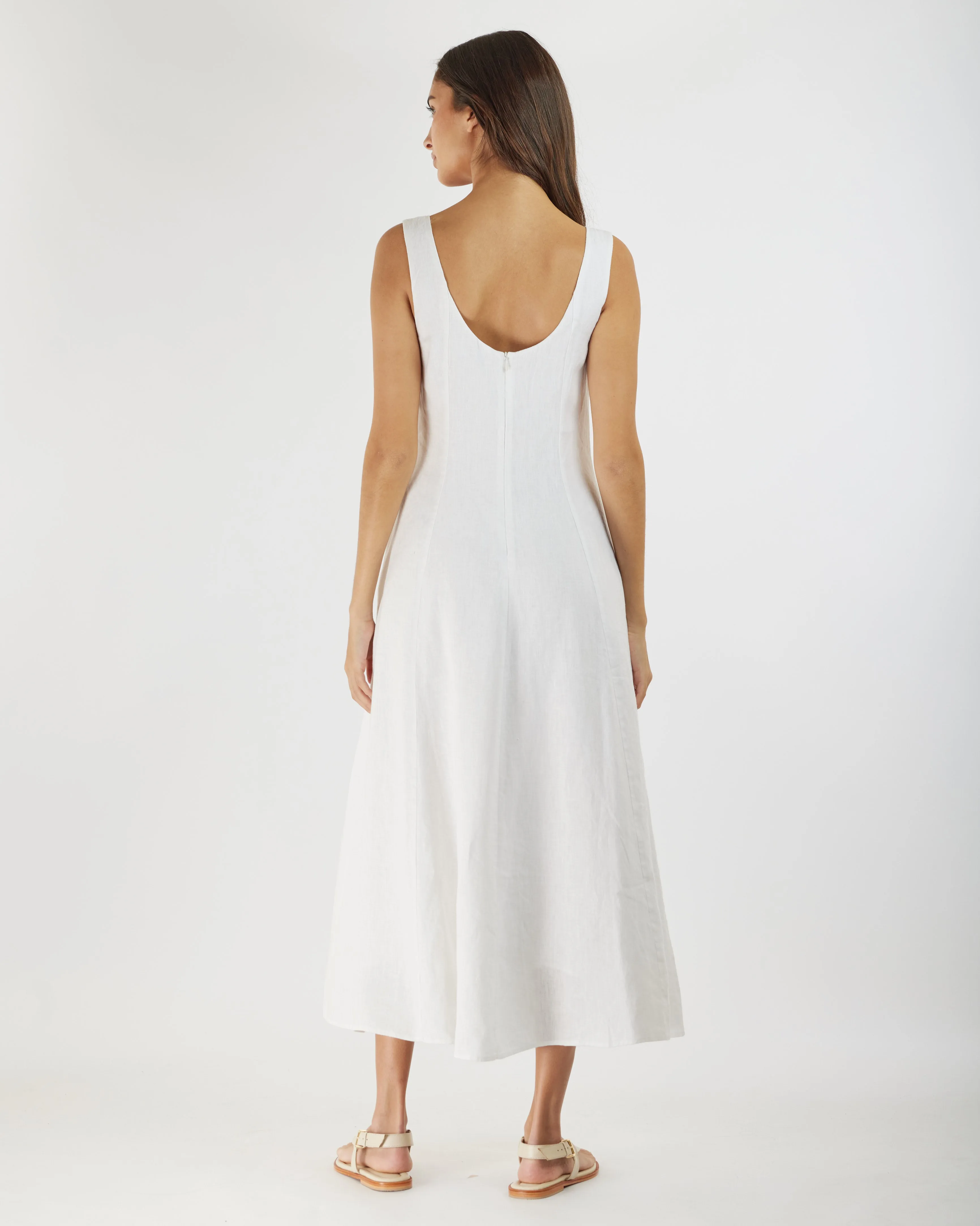 Anna Panelled Linen Midi Dress - White