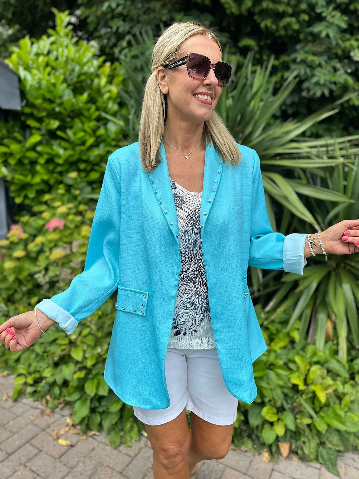 Aqua Diamante Studded Blazer Becky