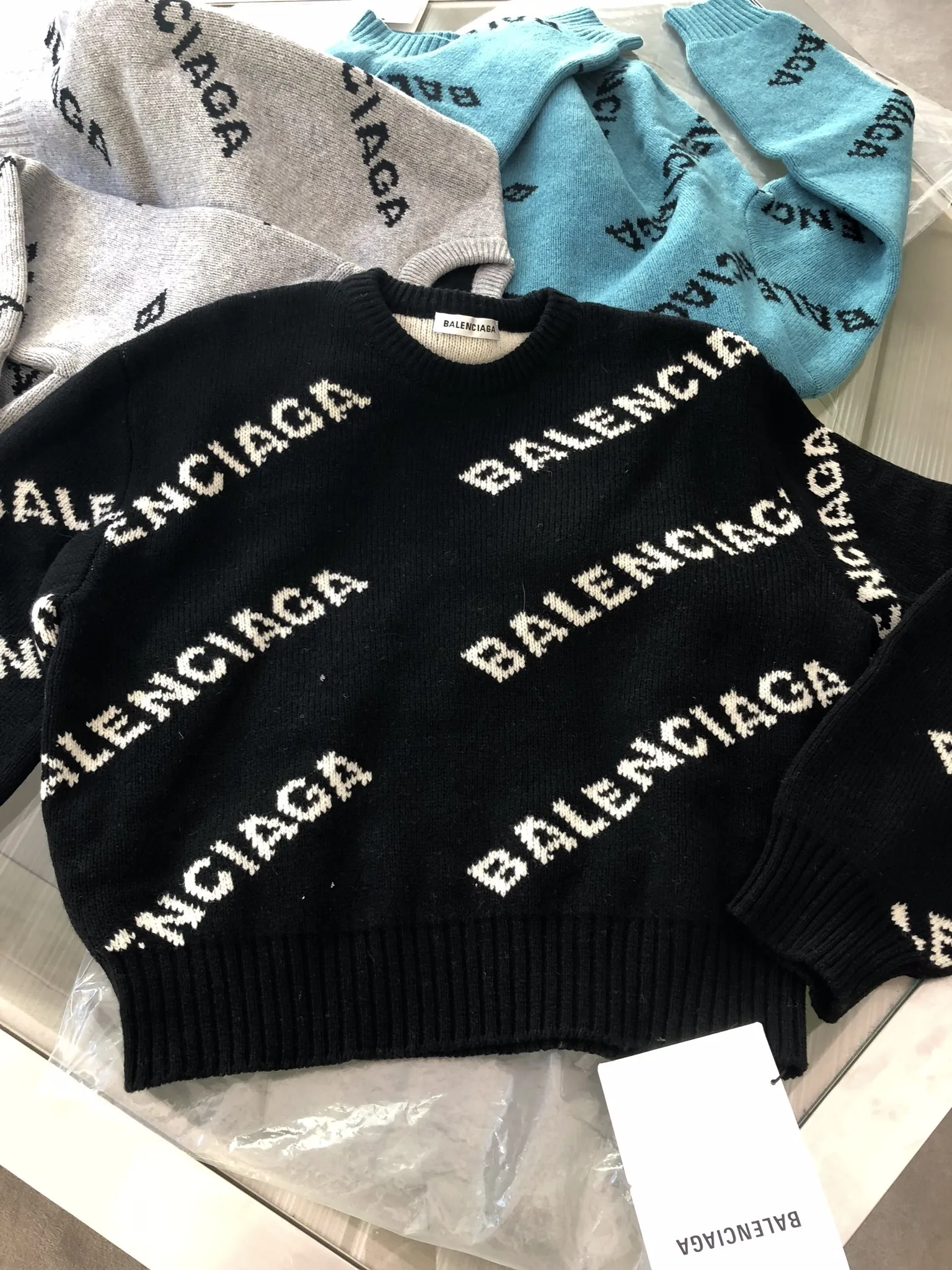 BALENCIAGA  |Balenciaga Jacquard logo knit Crew Neck Short Fit