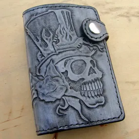 Bifold cow leather wallet biker style white  with skull by Another Way of Life