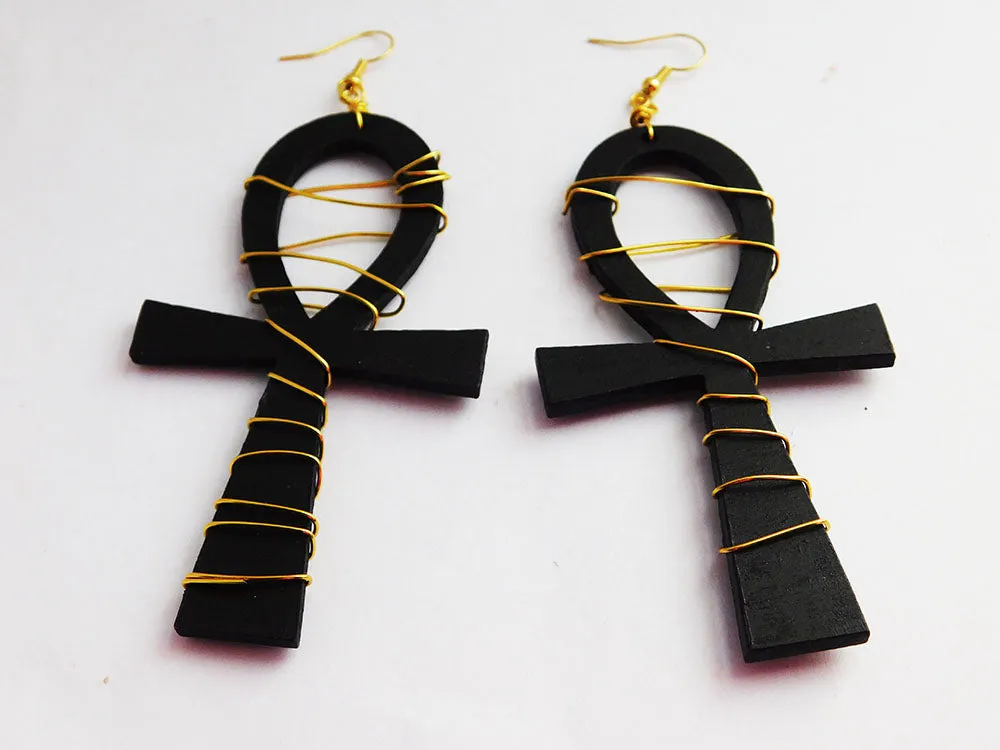 Black Ankh Earrings Egyptian Jewelry Handmade  Jewelry Black Owned