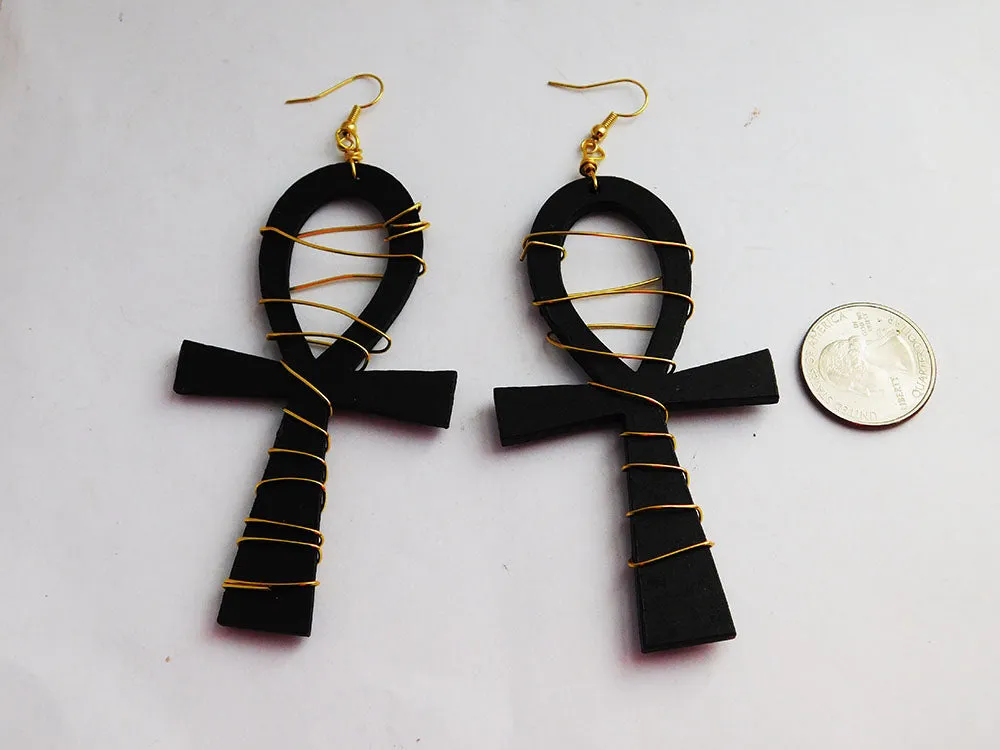 Black Ankh Earrings Egyptian Jewelry Handmade  Jewelry Black Owned