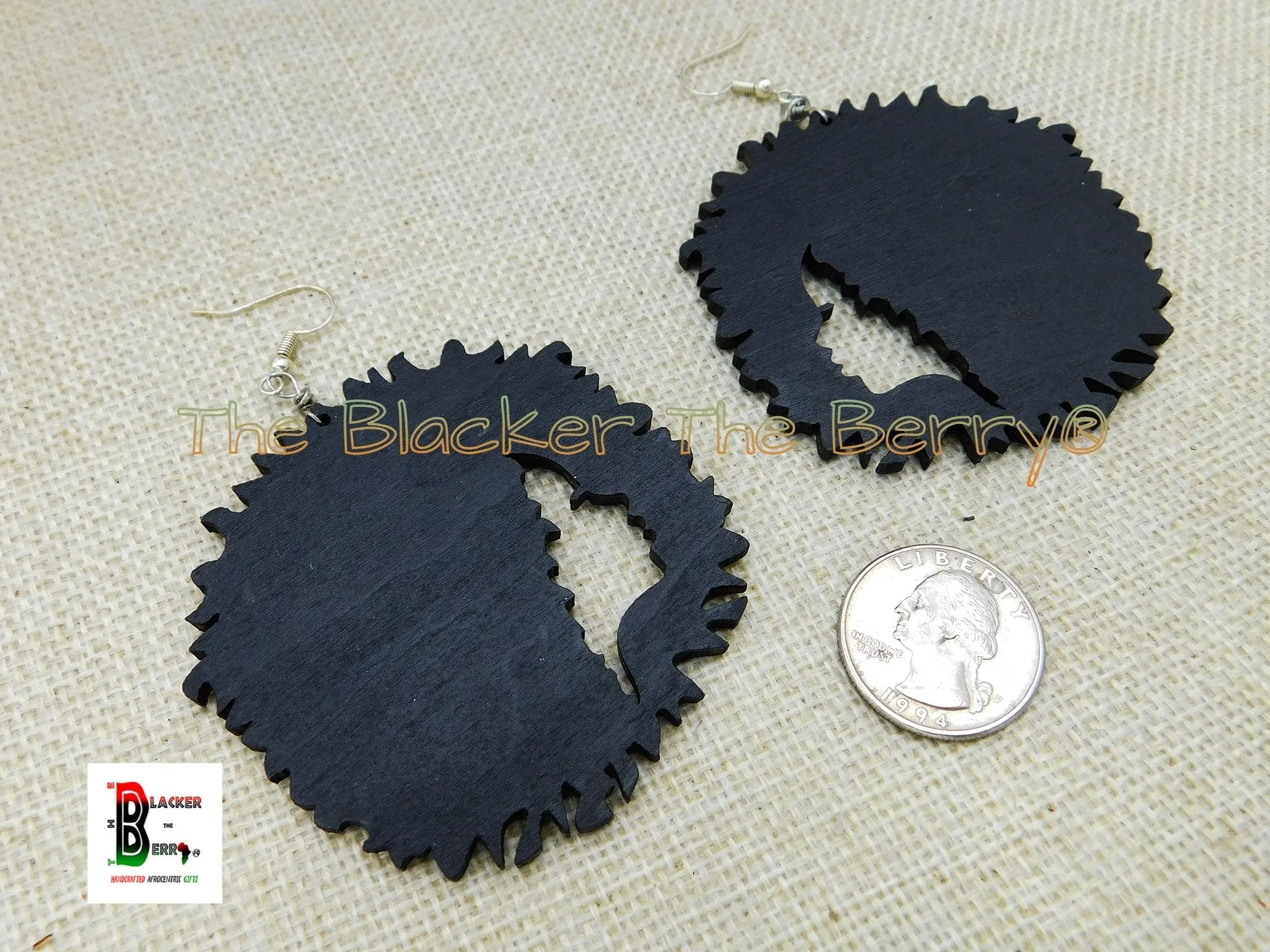 Black Women Earrings Wooden Silhouette Jewelry Hand Painted Jewelry