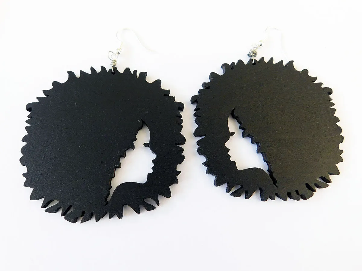 Black Women Earrings Wooden Silhouette Jewelry Hand Painted Jewelry