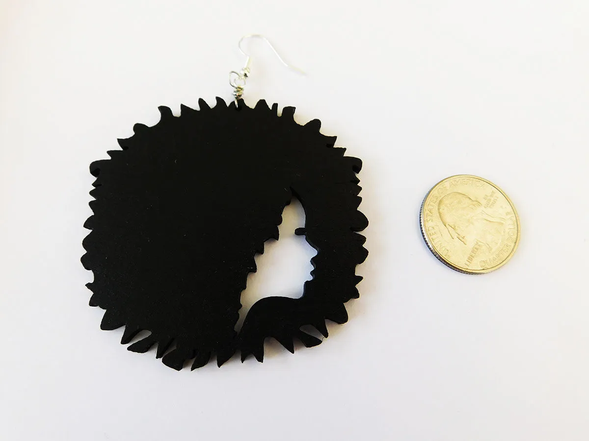 Black Women Earrings Wooden Silhouette Jewelry Hand Painted Jewelry