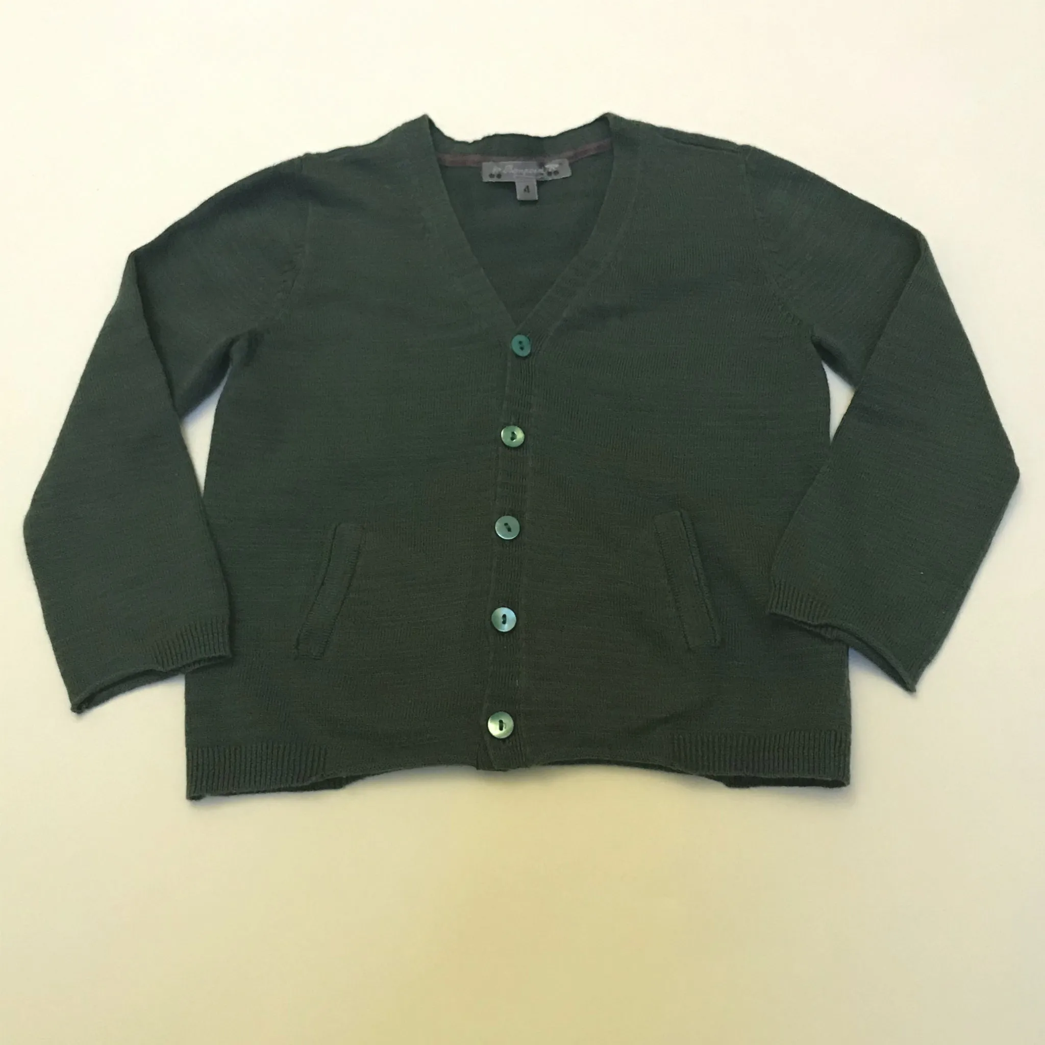 Bonpoint Dark Green Cotton/ Linen Mix Cardigan