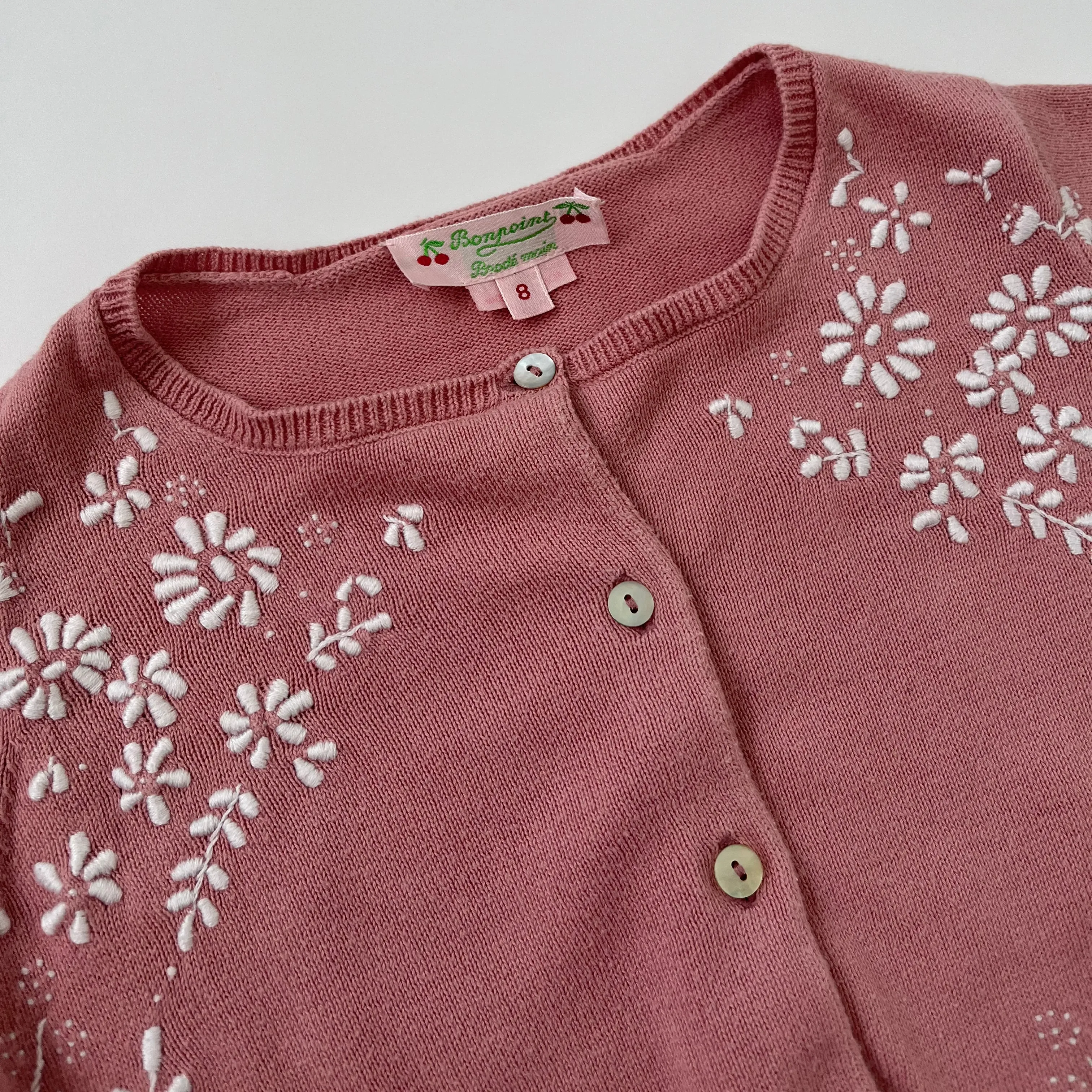 Bonpoint Dusty Pink Cardigan With Embroidery: 8 Years