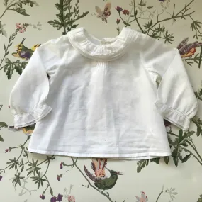 Bonpoint White Cotton Blouse With Pintuck Detailing And Lace Trim Collar: 6 & 18  Months