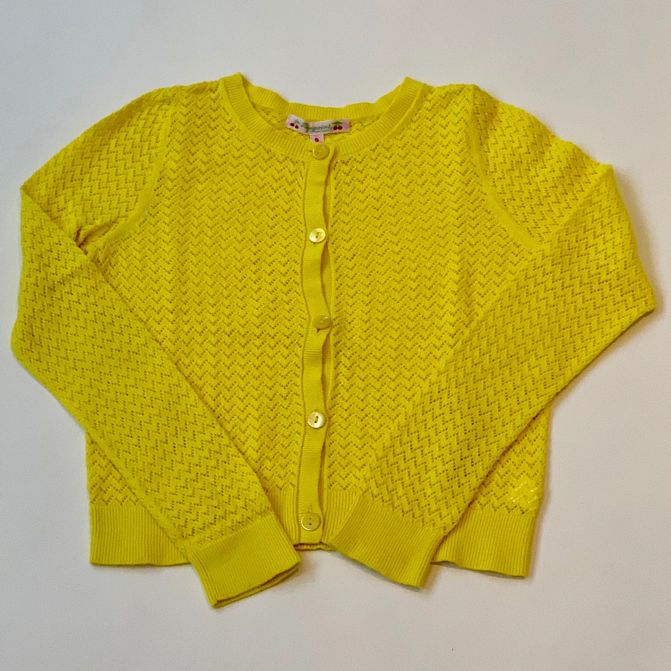 Bonpoint Yellow Cotton Pointelle Cardigan: 8 Years