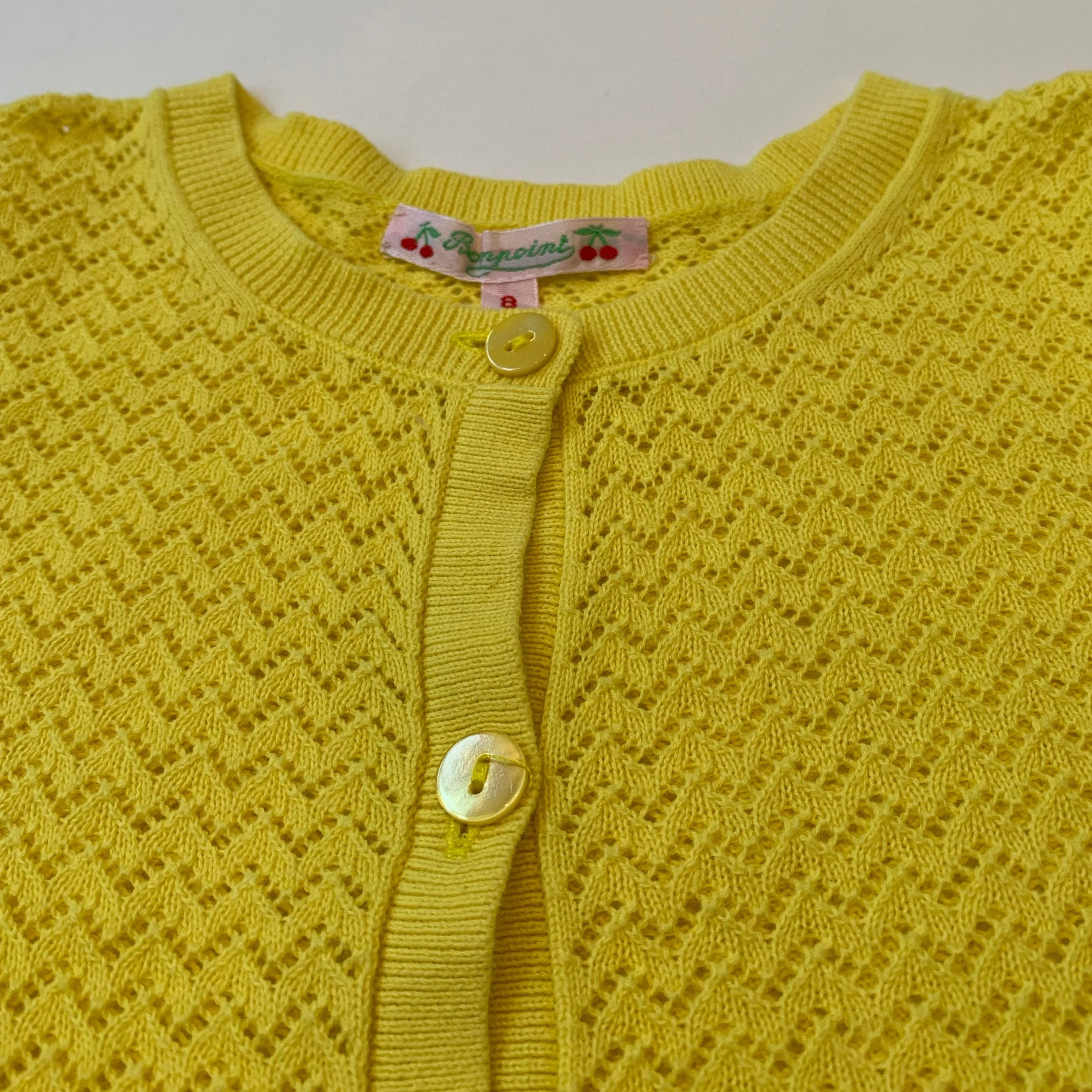 Bonpoint Yellow Cotton Pointelle Cardigan: 8 Years