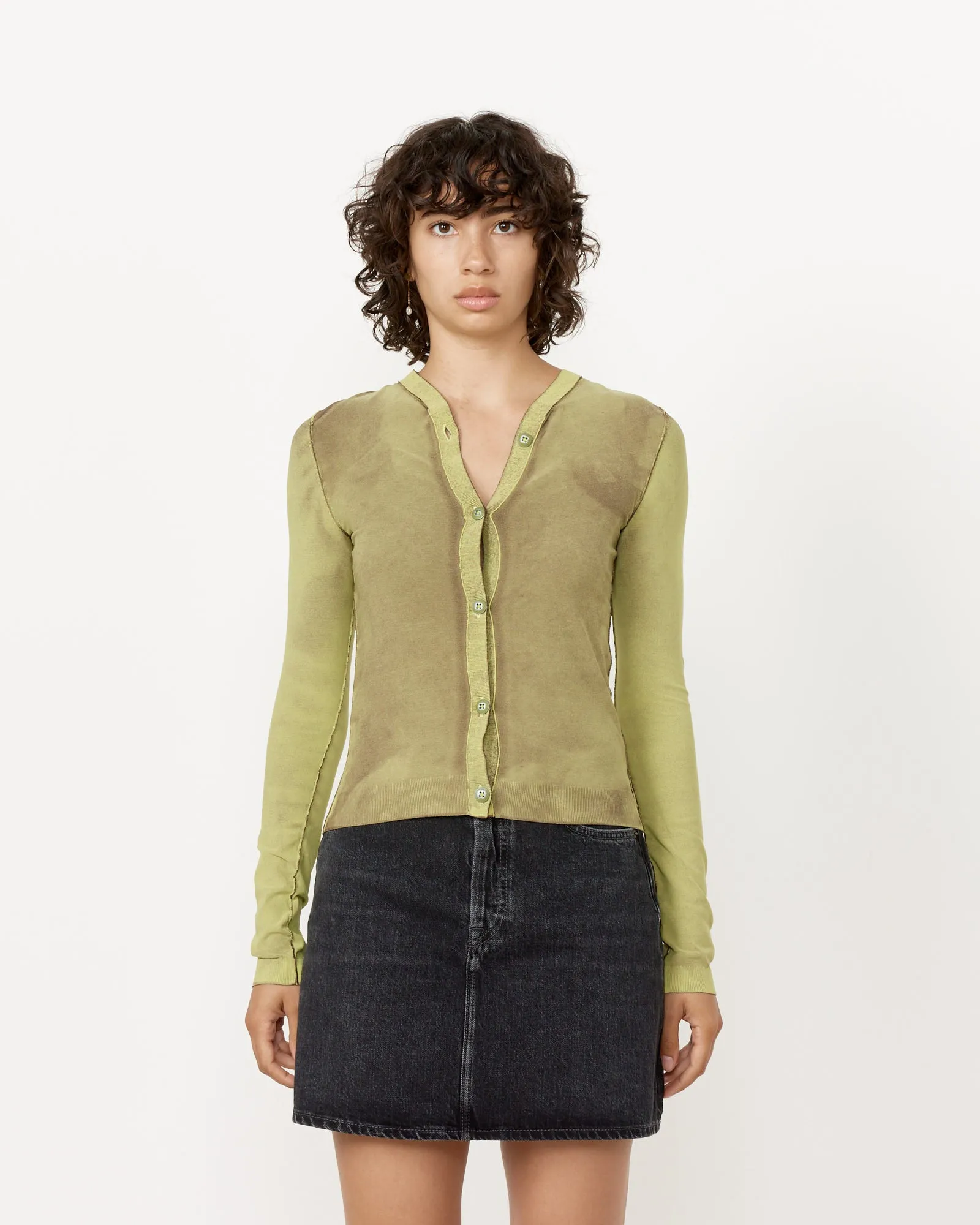 Button-Up Cardigan in Lime Green