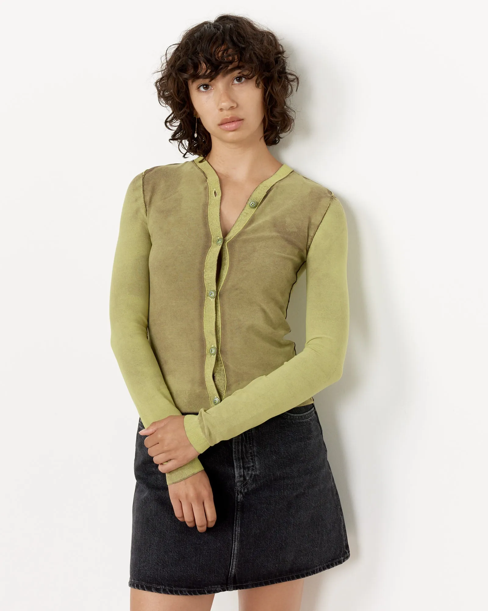 Button-Up Cardigan in Lime Green