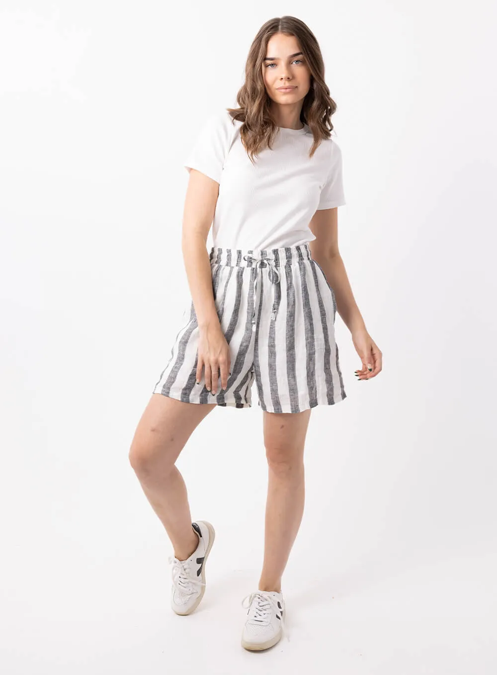 Charlie Stripe Linen Short-Black