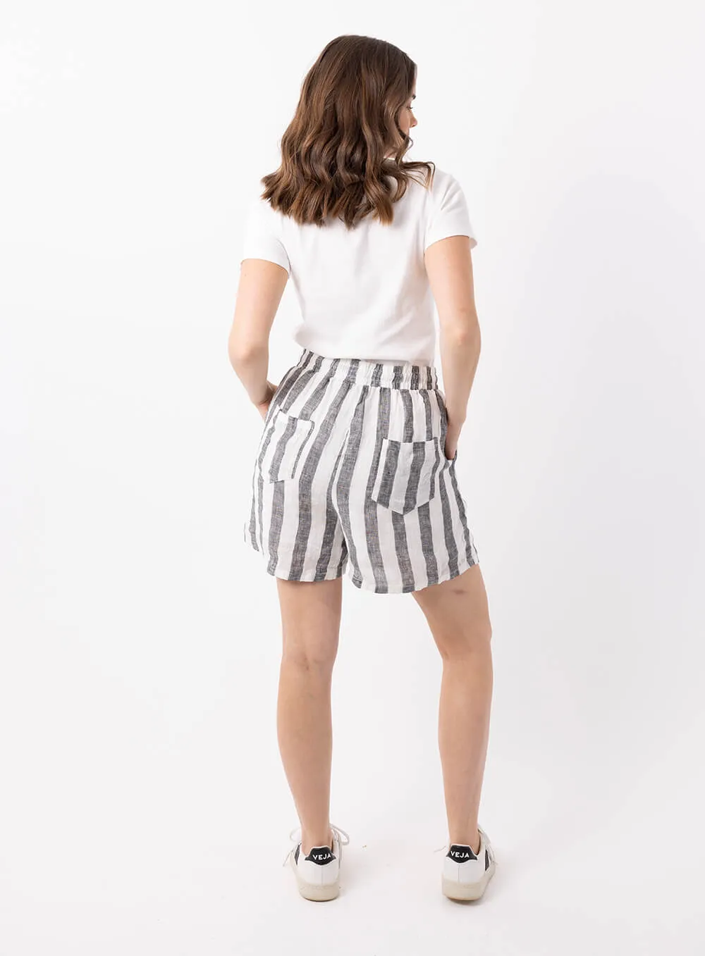 Charlie Stripe Linen Short-Black