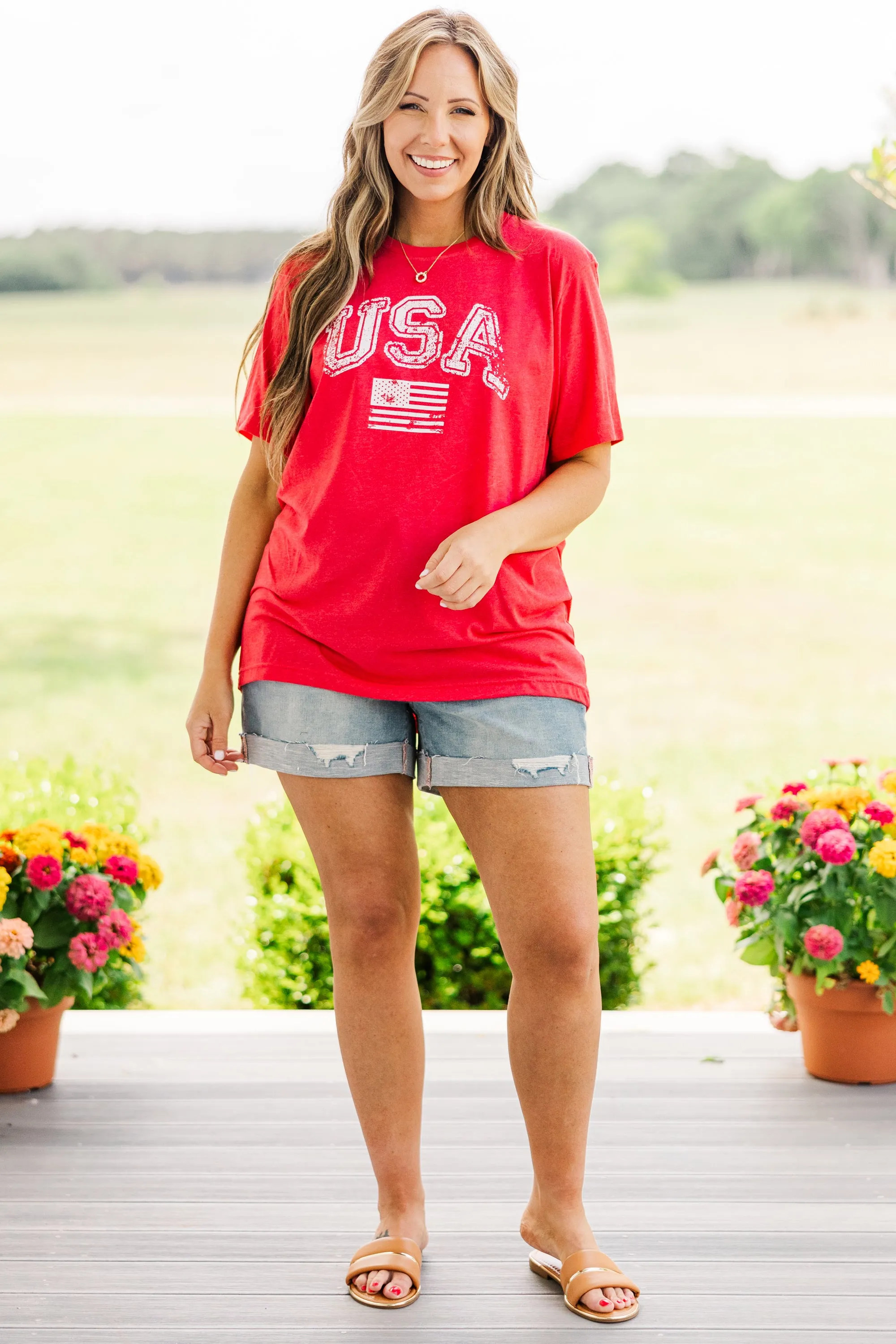 Classic American Tee, Heather Red