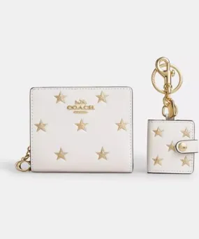 Coach Boxed Snap Wallet And Picture Frame Bag Charm With Star Print