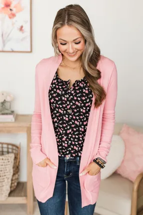 Comfortable With Myself Knit Cardigan- Baby Pink