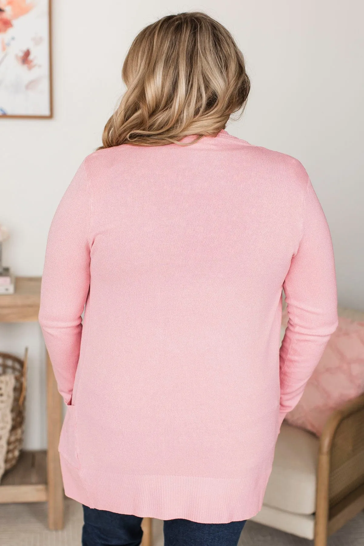 Comfortable With Myself Knit Cardigan- Baby Pink