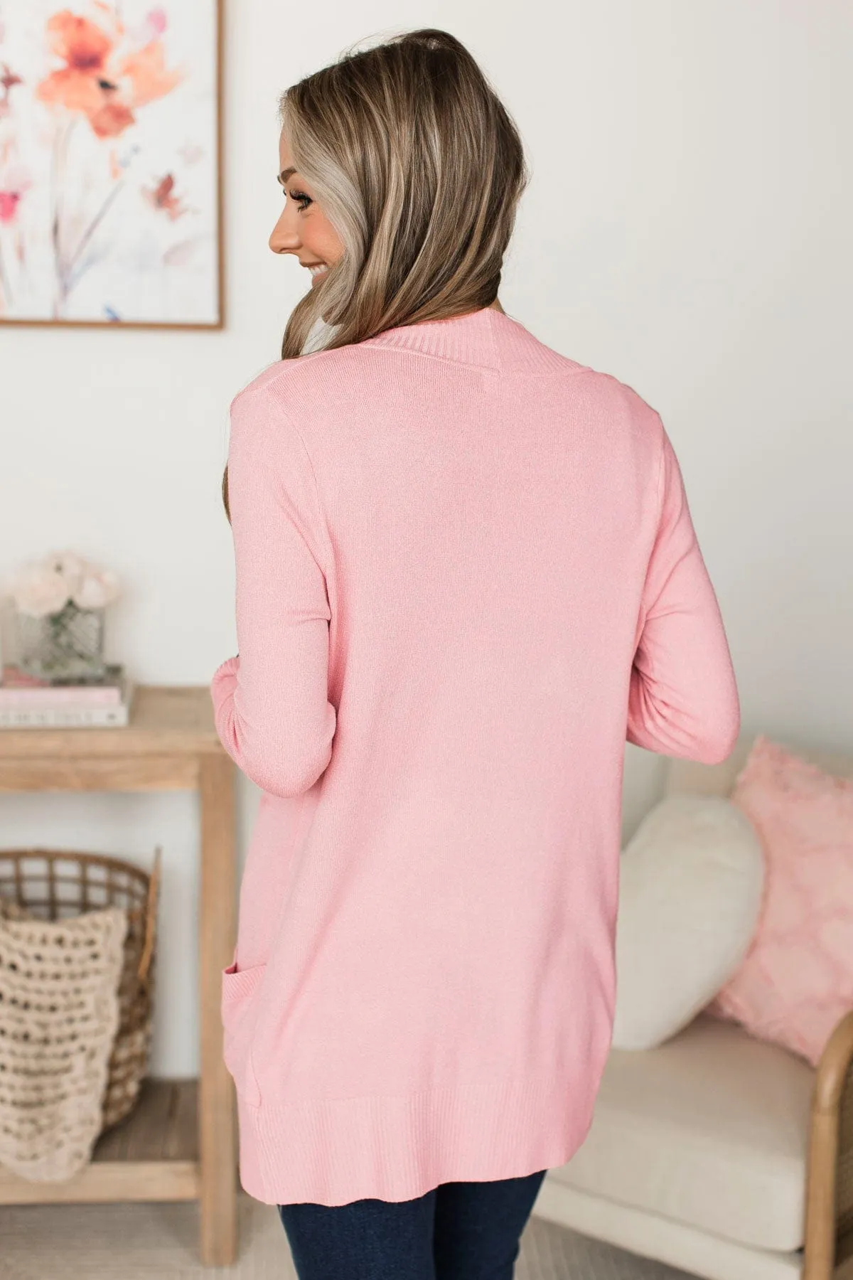 Comfortable With Myself Knit Cardigan- Baby Pink