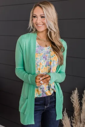 Comfortable With Myself Knit Cardigan- Seafoam Green