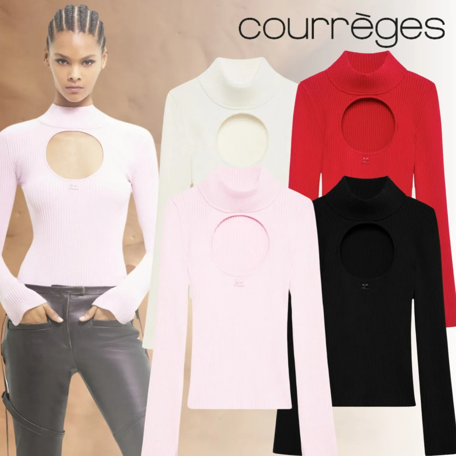 Courreges  |Casual Style Rib Street Style Long Sleeves Plain