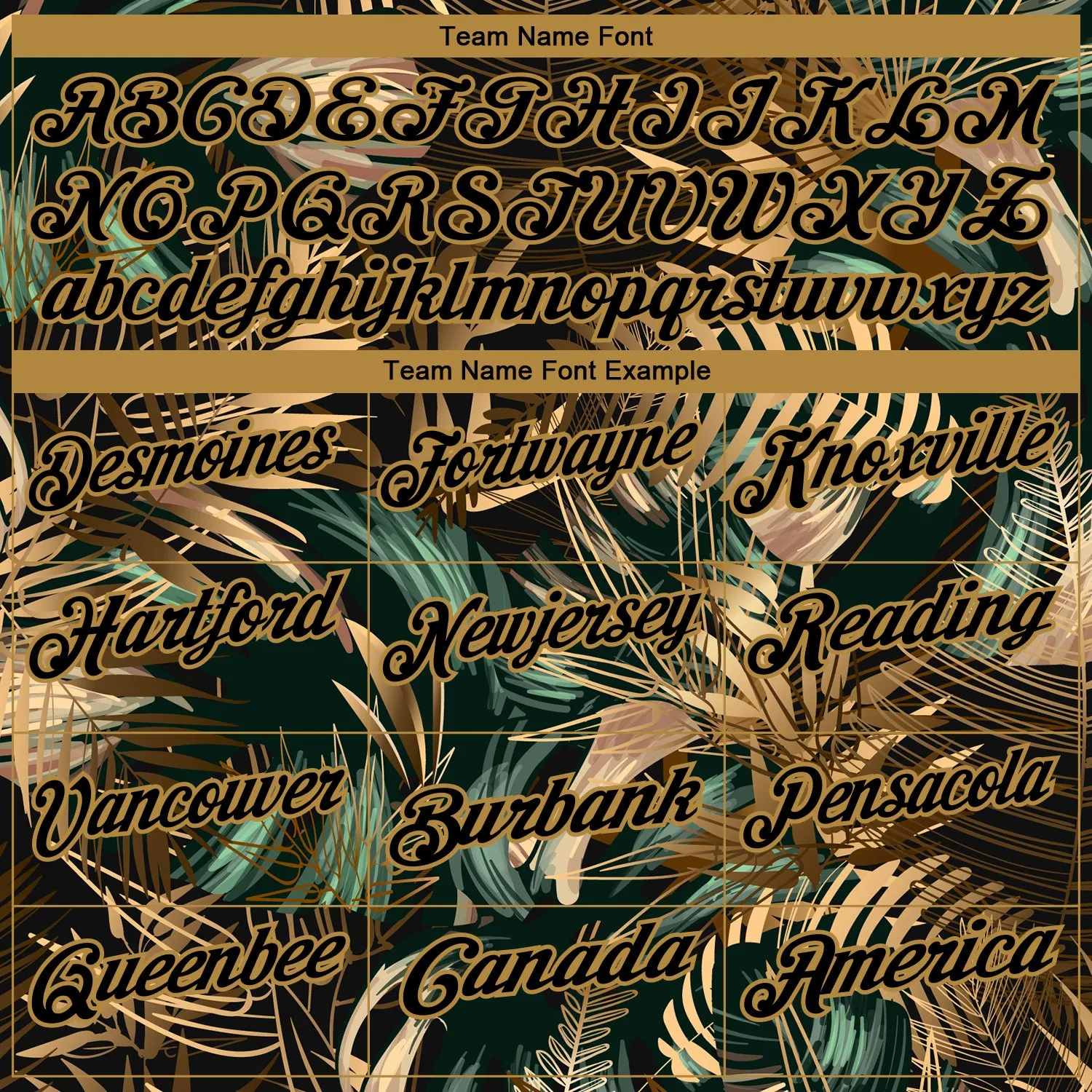 Custom Black Old Gold 3D Pattern Design Golden And Green Tropical Leaves In The Style Of Jungalow And Hawaii Performance Golf Po