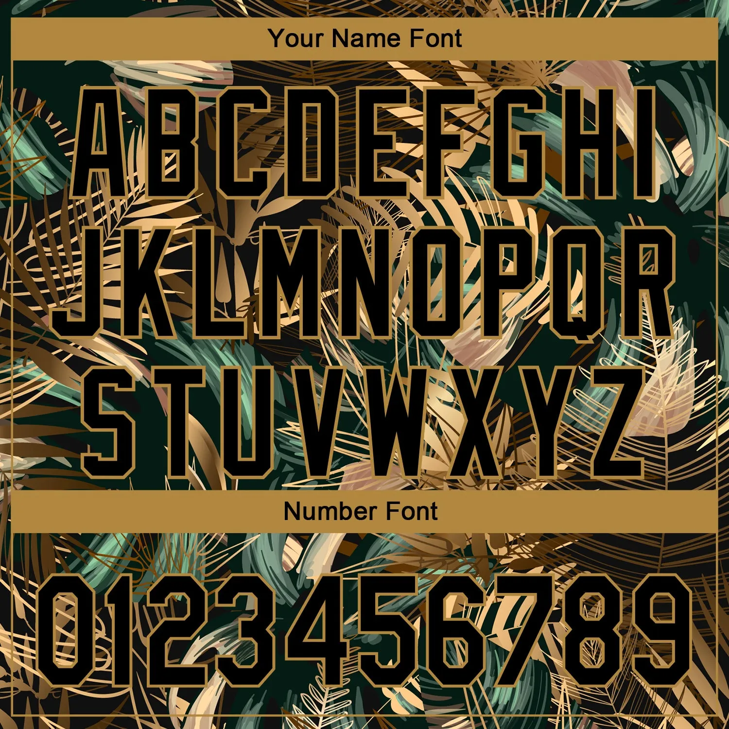 Custom Black Old Gold 3D Pattern Design Golden And Green Tropical Leaves In The Style Of Jungalow And Hawaii Performance Golf Po