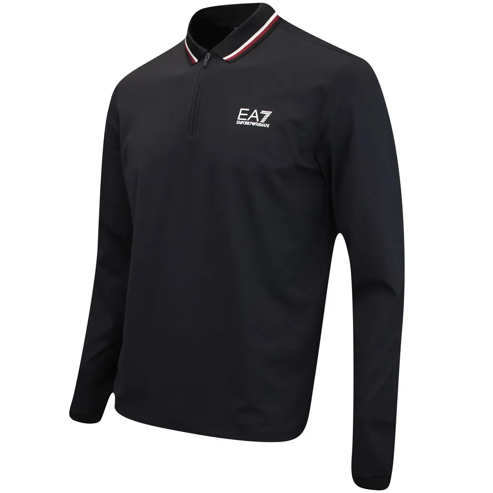 EA7 Golf Shirt - Pro Long Sleeve QZ Polo - Black AW24