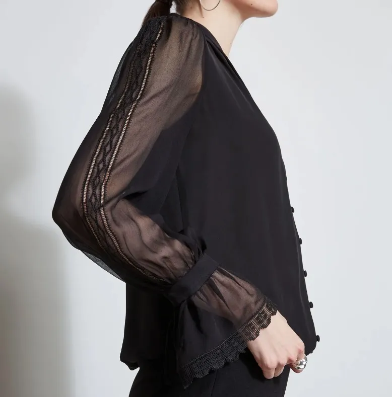 Elie Tahari  |Chiffon Silk Long Sleeves Plain Party Style Elegant Style