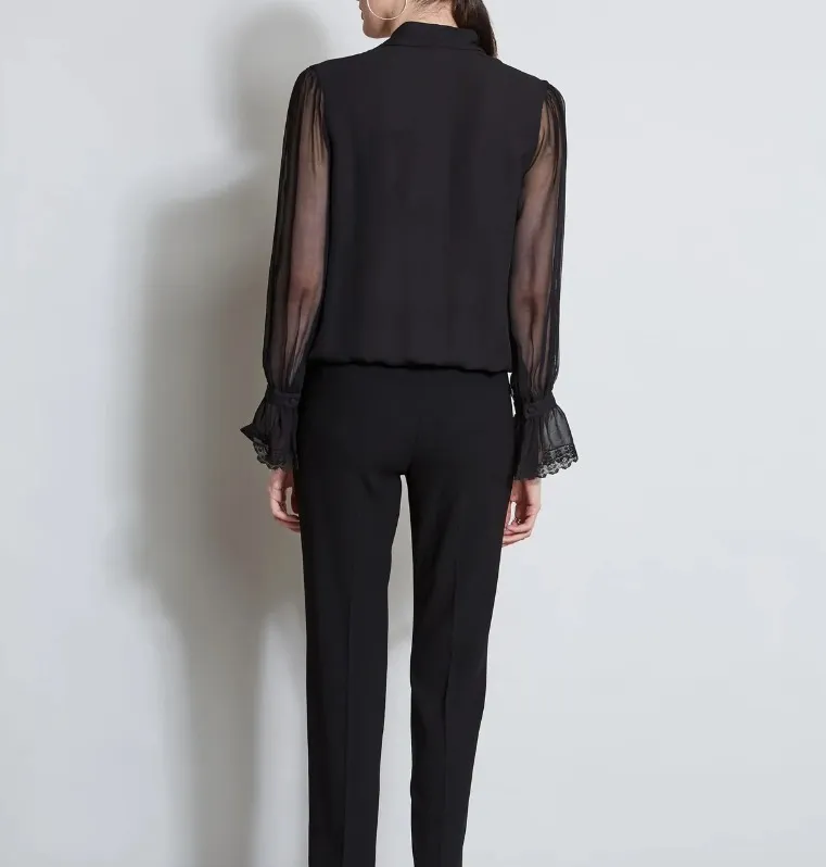 Elie Tahari  |Chiffon Silk Long Sleeves Plain Party Style Elegant Style