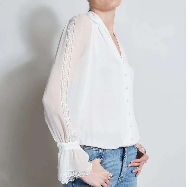 Elie Tahari  |Chiffon Silk Long Sleeves Plain Party Style Elegant Style