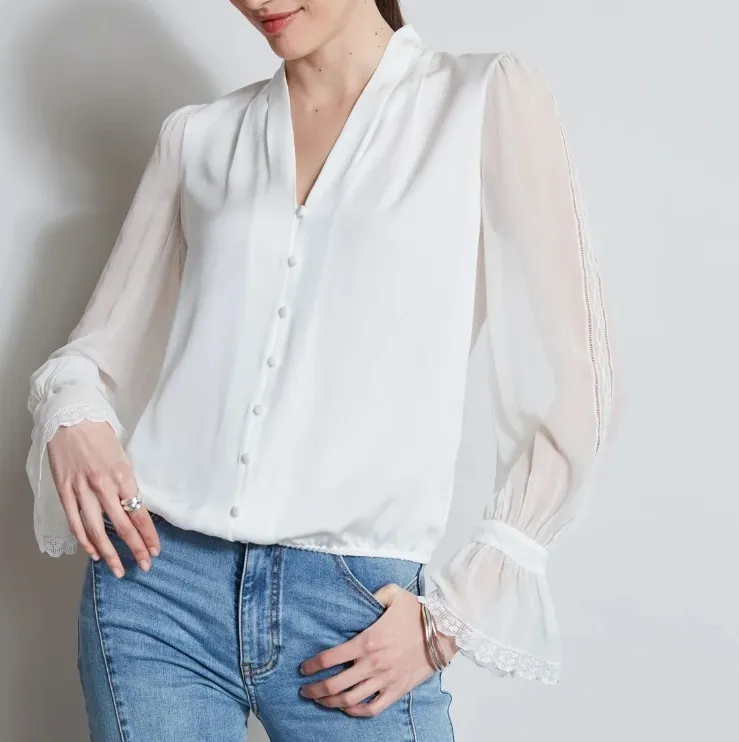 Elie Tahari  |Chiffon Silk Long Sleeves Plain Party Style Elegant Style