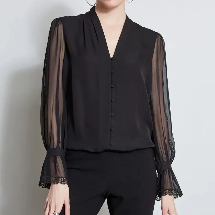 Elie Tahari  |Chiffon Silk Long Sleeves Plain Party Style Elegant Style