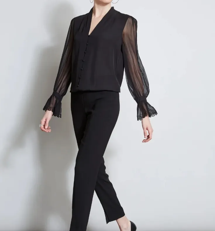 Elie Tahari  |Chiffon Silk Long Sleeves Plain Party Style Elegant Style